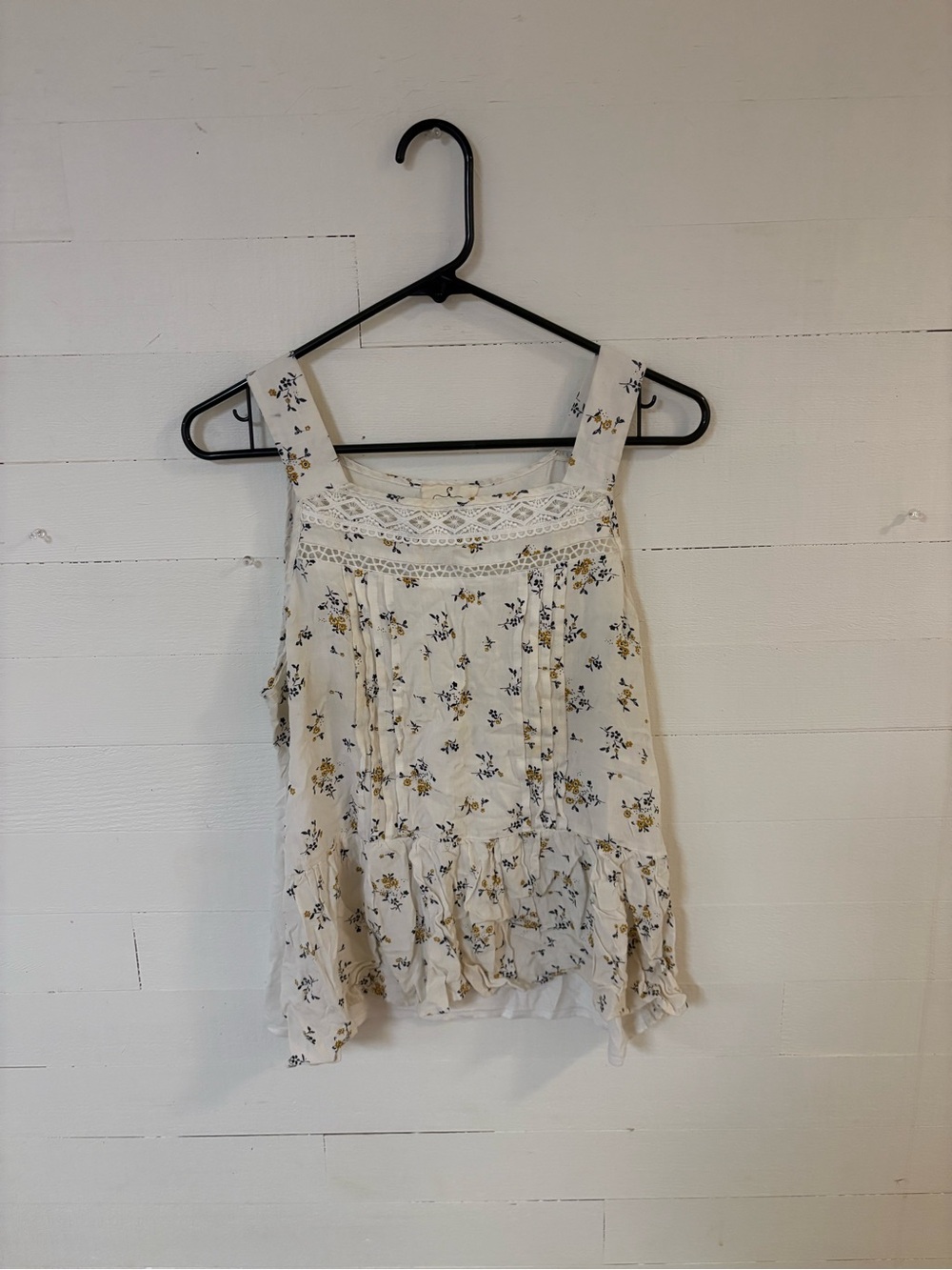 Ember Floral Boho Lace Trim Peplum Tank Top Large Ivory